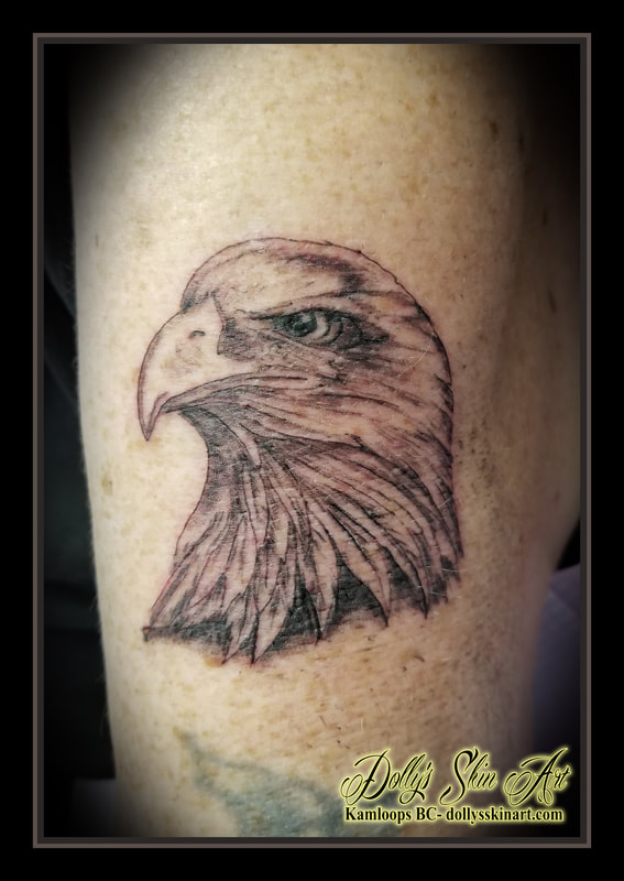 eagle head black and grey shaded small arm tattoo kamloops tattoo dolly's skin art