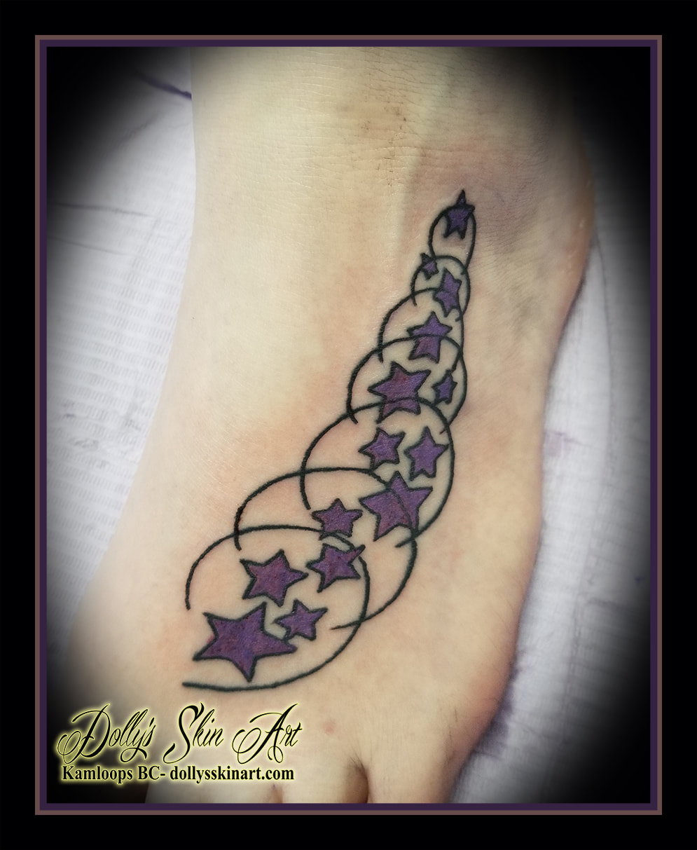 stars tattoo foot purple black tattoo kamloops dolly's skin art