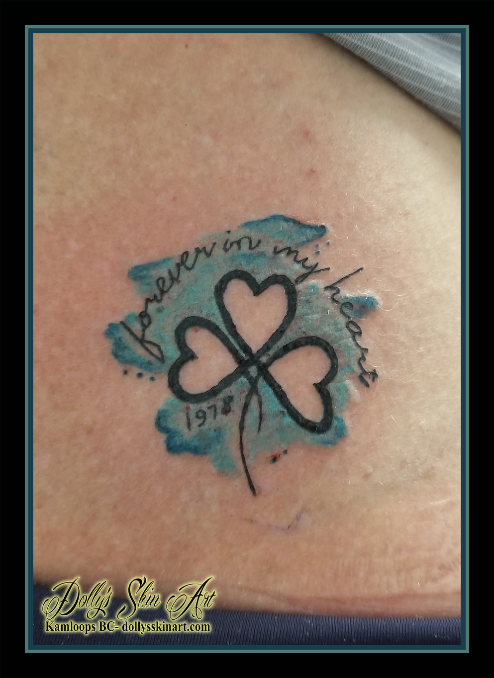 heart clover tattoo water colour forever in my heart 1978 blue black small tattoo kamloops dolly's skin art