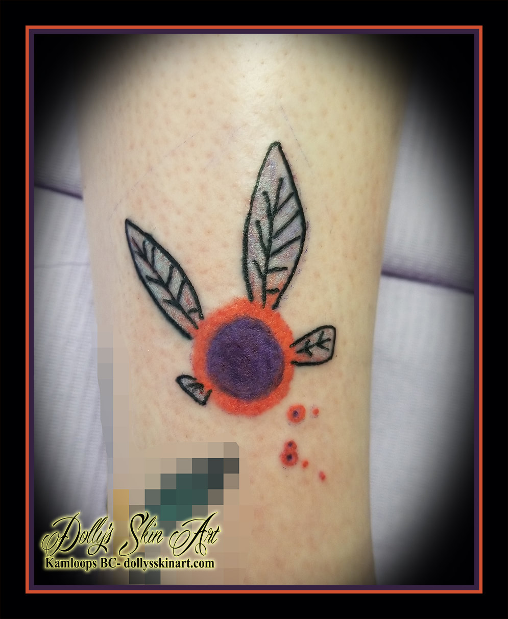 Tael tattoo fairy colour legend of zelda orange purple black leg tattoo kamloops dolly's skin art