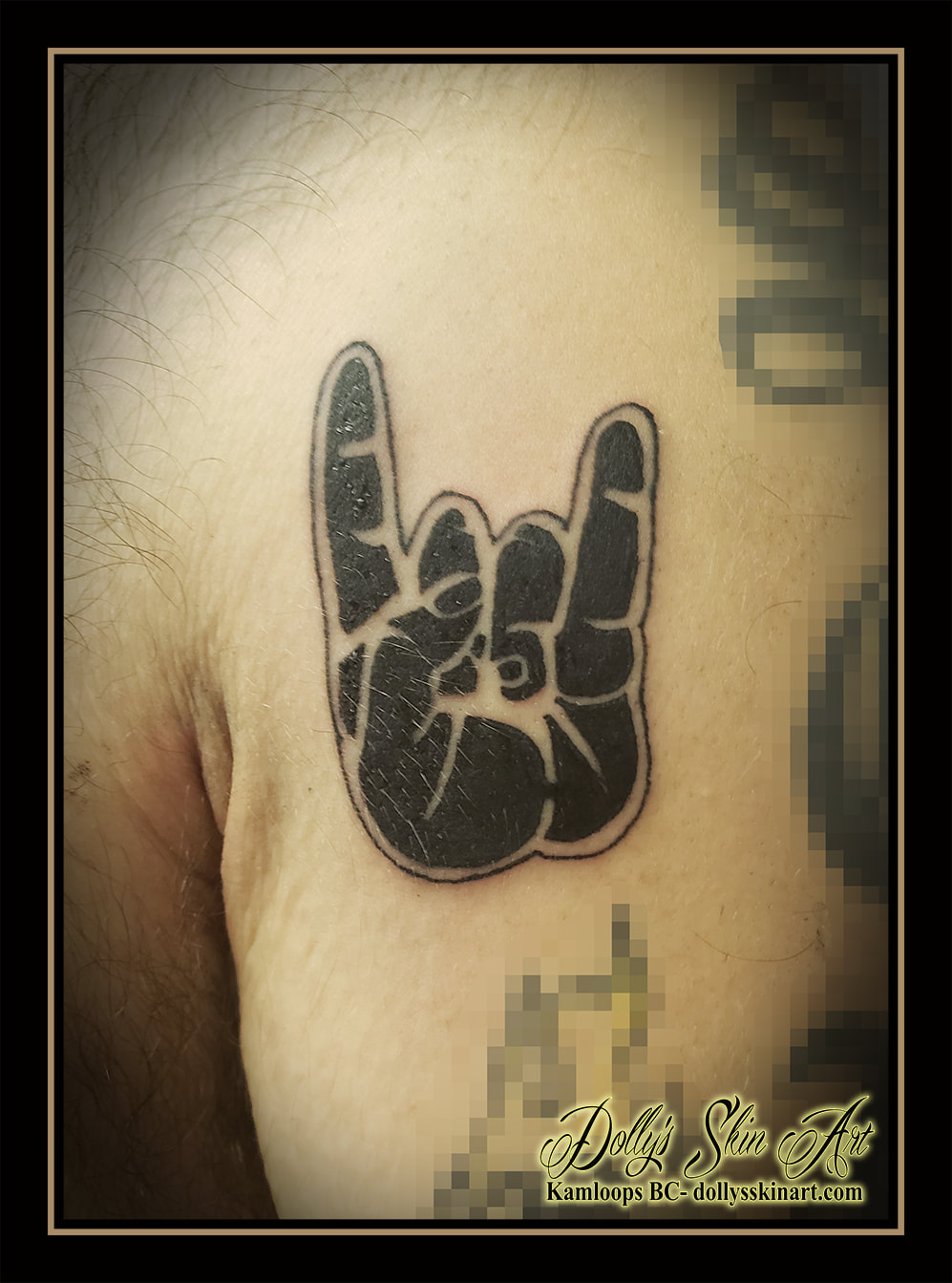 hand symbol tattoo horns black Sign of the Horns Devil Fingers Heavy Metal Rock On U+1F918 tattoo kamloops dolly's skin art