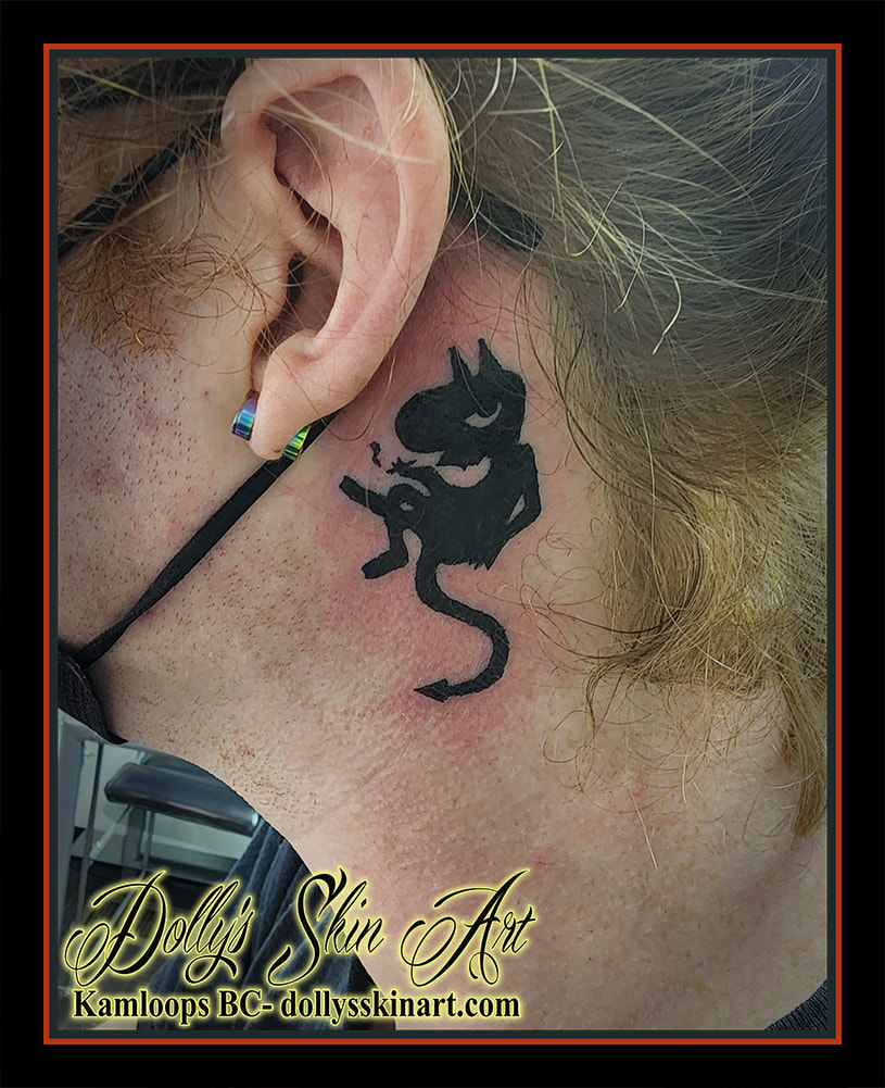 luci tattoo disenchantment eric andre animated silhouette demon behind the ear neck black tattoo kamloops dolly's skin art