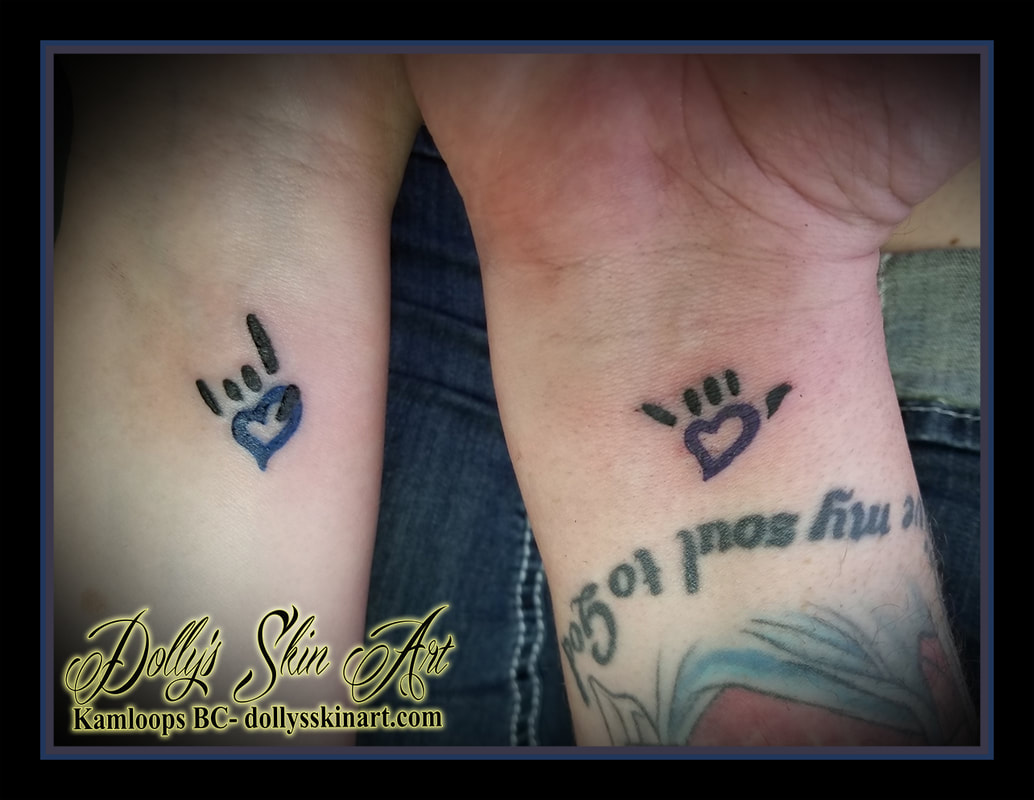 small simple heart hand matching best friend black purple blue wrist tattoo kamloops dolly's skin art