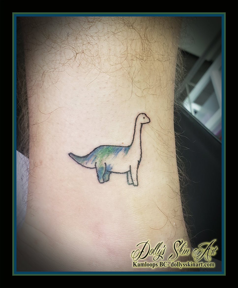 dinosaur tattoo dino matching small friends black green blue shading tattoo kamloops dolly's skin art