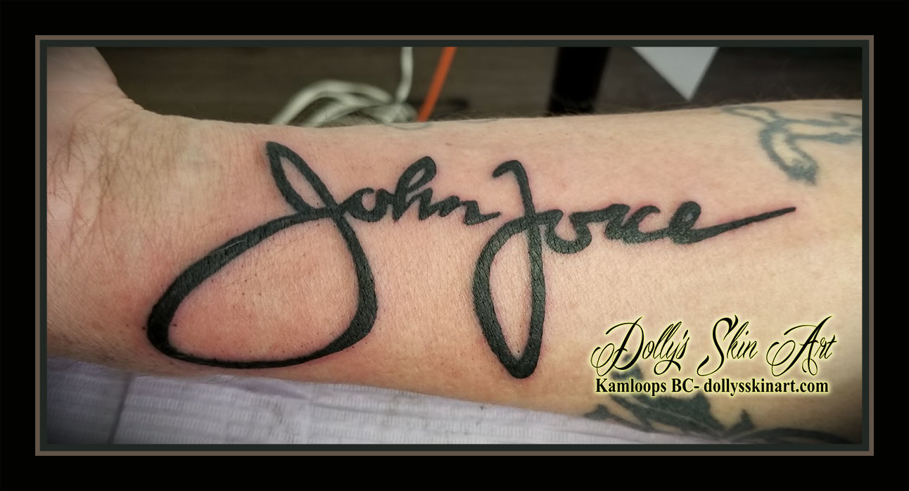 john force logo signature autograph black nhra funny car racer forearm tattoo kamloops dolly's skin art
