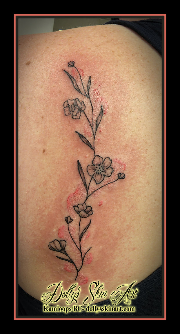 flowers tattoo floral black pink white water colour shoulder tattoo dolly's skin art kamloops