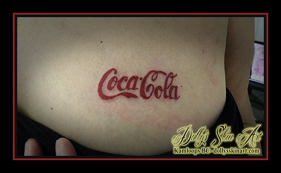 coca cola tattoo coke coca-cola red logo chest lettering colour tattoo dolly's skin art kamloops
