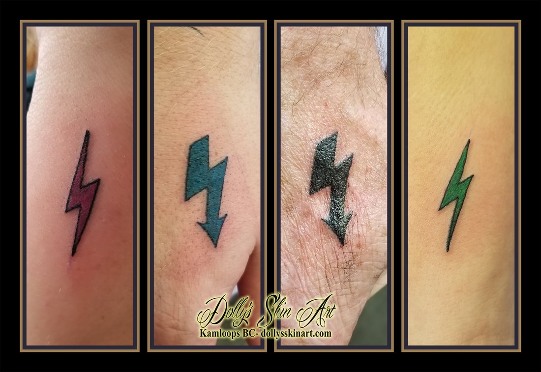 small simple matching friends lightning bolt pink teal blue purple black green tattoo kamloops dolly's skin art