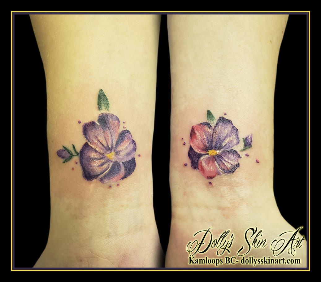 flower tattoo similar matching paint colour pink purple yellow green white wrist tattoo dolly's skin art kamloops