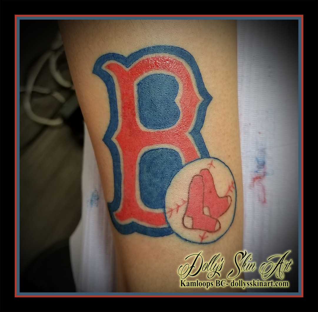 boston red sox logo baseball mlb redsox colour red blue socks b tattoo kamloops dolly's skin art