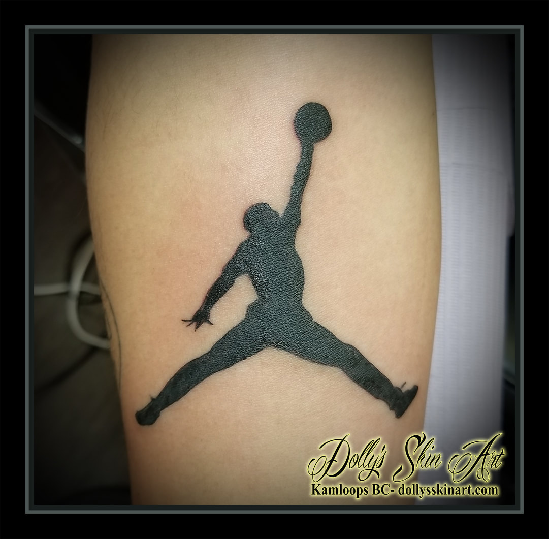 Michael Jordan Jumpman Nike air jordan black silhouette solid blackwork tattoo kamloops dolly's skin art