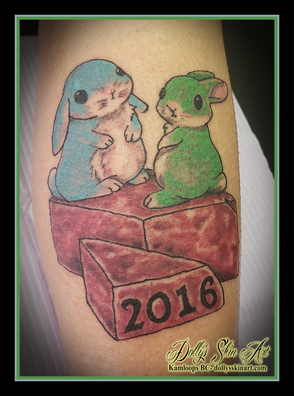 bunny brick tattoo rabbit 2016 colour blue green brown black numerals tattoo kamloops dolly's skin art