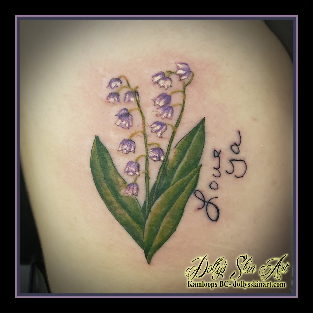 lily of the valley tattoo colour flower love ya mother handwriting green purple white tattoo kamloops dolly's skin art