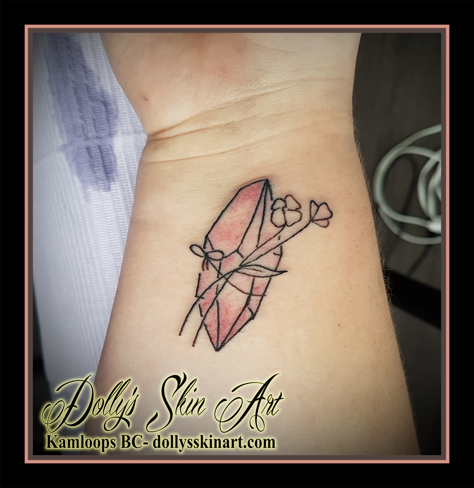 small simple pink outline crystal flowers wrist tattoo kamloops dolly's skin art