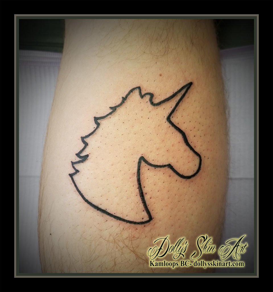 small black outline unicorn linework simple tattoo kamloops dolly's skin art