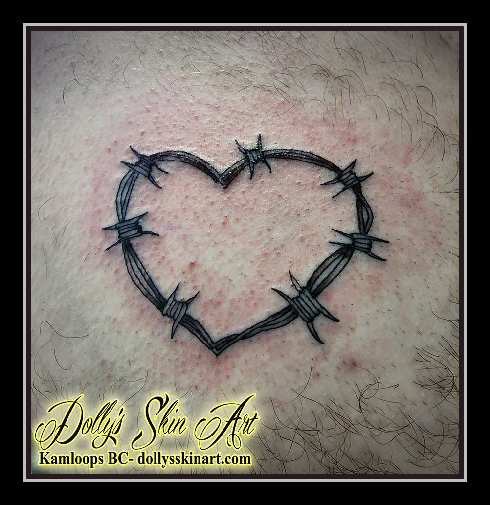 barbed wire heart tattoo brother sister chest black shading tattoo kamloops dolly's skin art