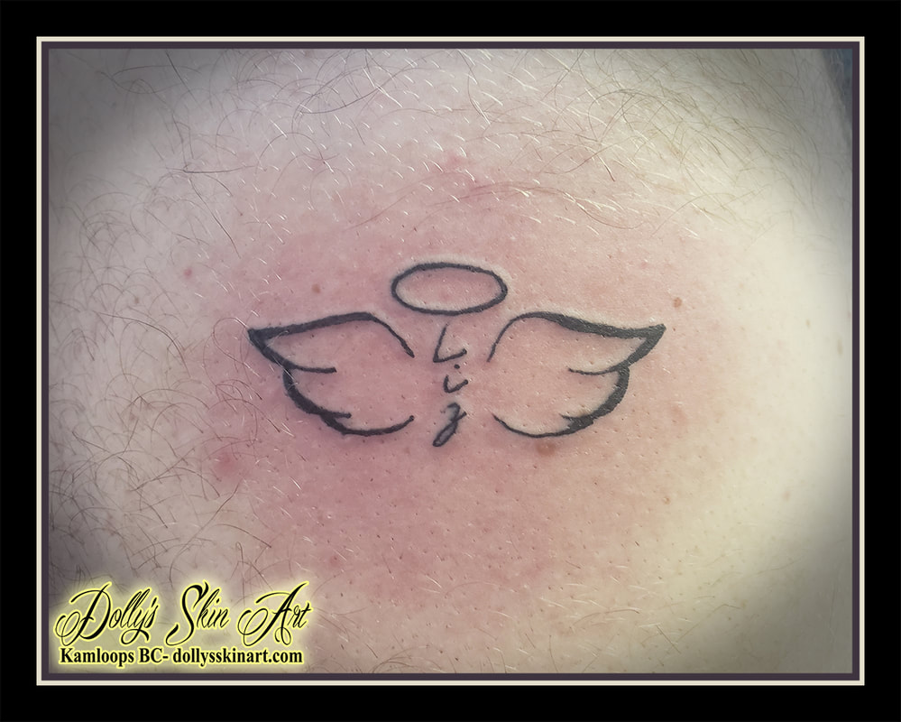 angel tattoo small black initials wings halo tattoo kamloops dolly's skin art