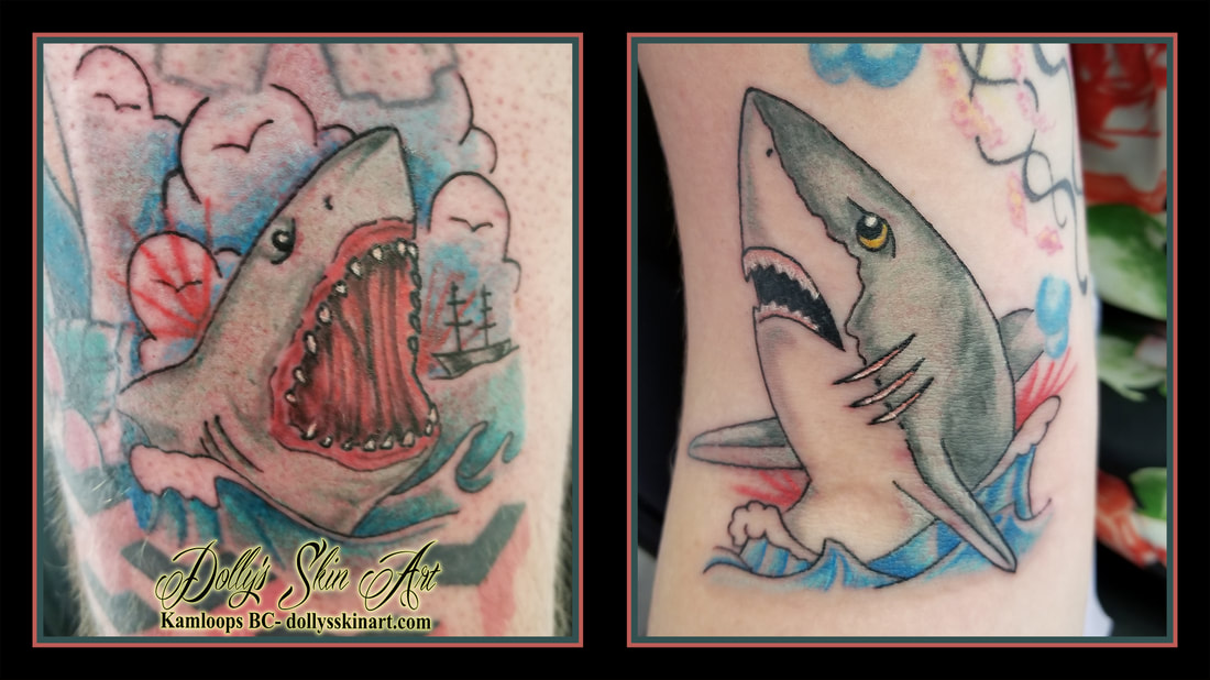 matching colour shark sharks tattoo filler kamloops dolly's skin art