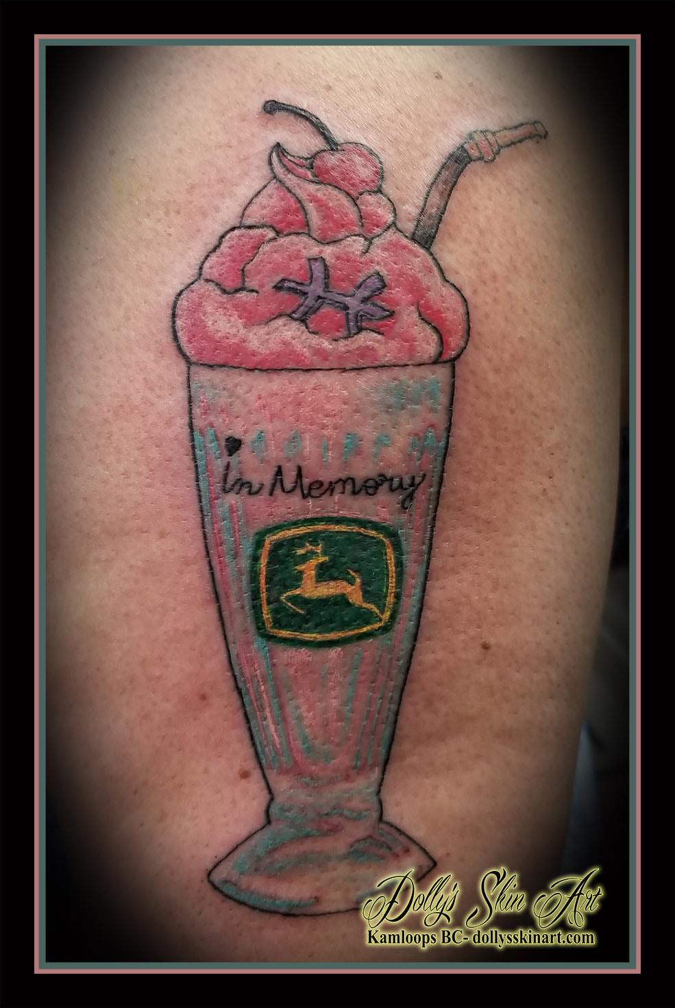 milkshake memorial tattoo john deere pisces colour cherry fire hose straw pink blue green yellow tattoo kamloops dolly's skin art