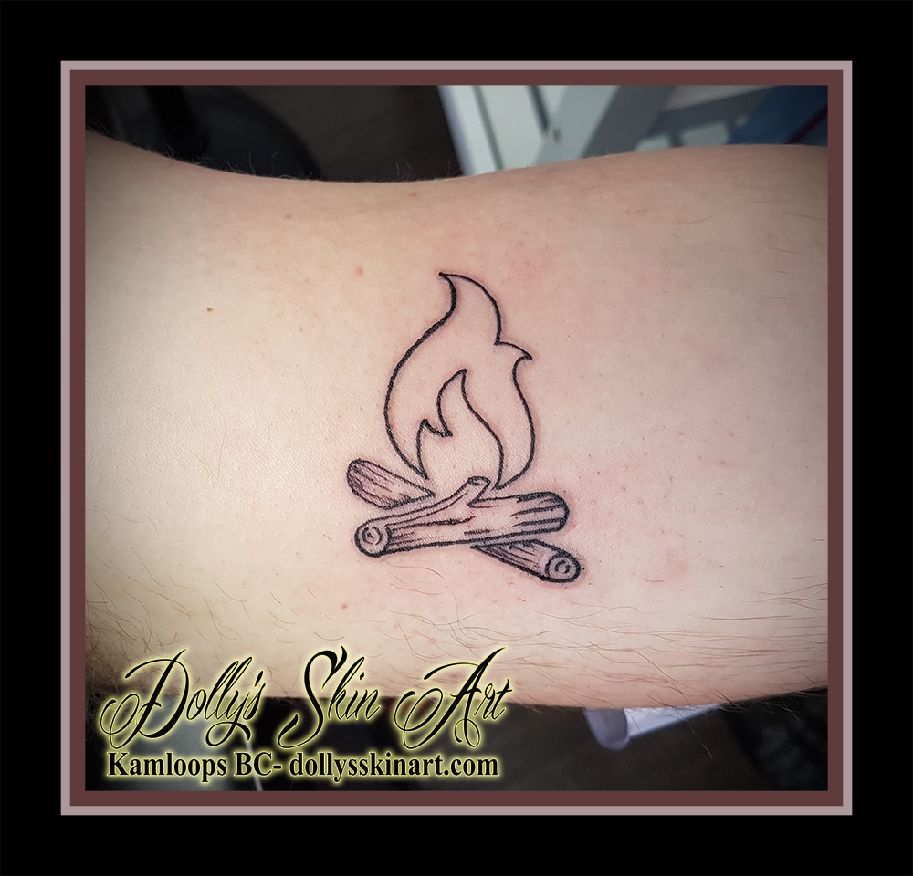 campfire logs fire outline simple linework black tattoo kamloops dolly's skin art