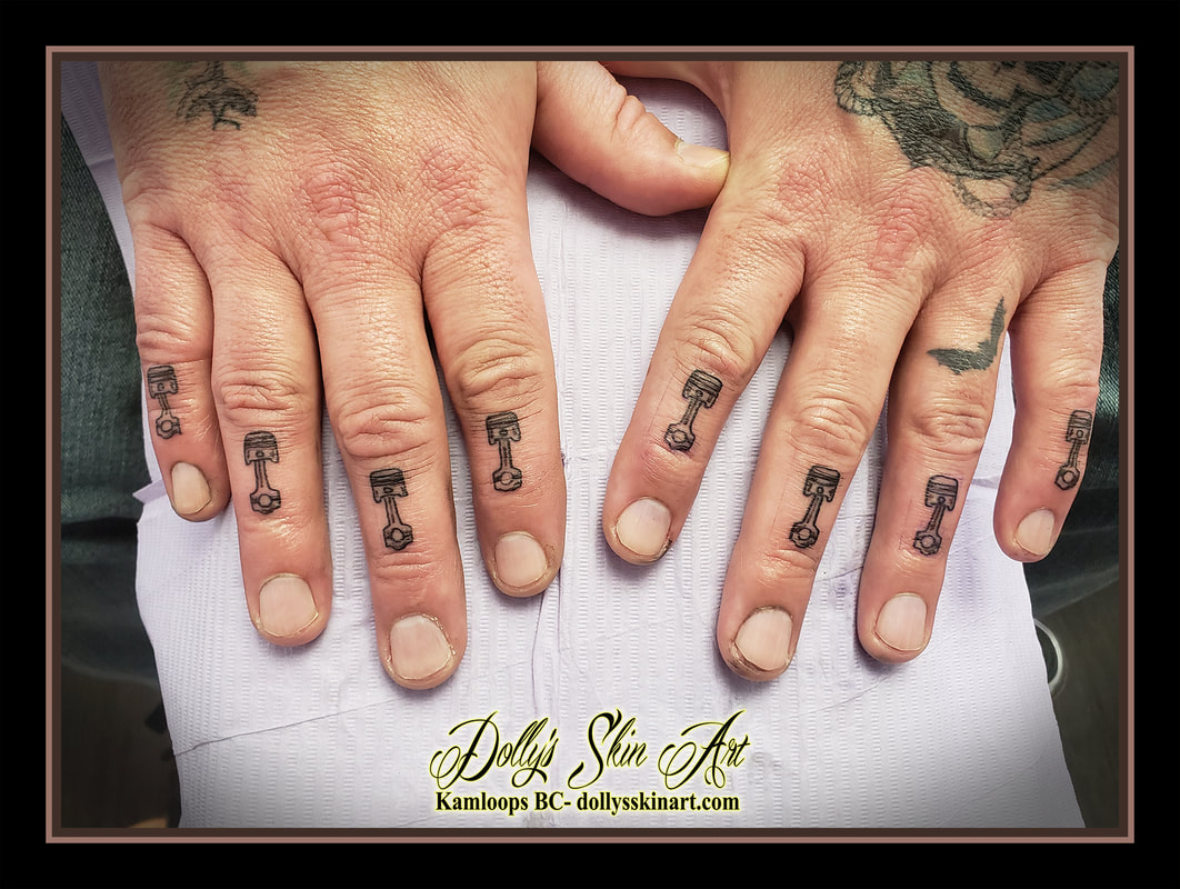 piston finger tattoo engine black and grey fingers knuckles pistons tattoo kamloops dolly's skin art