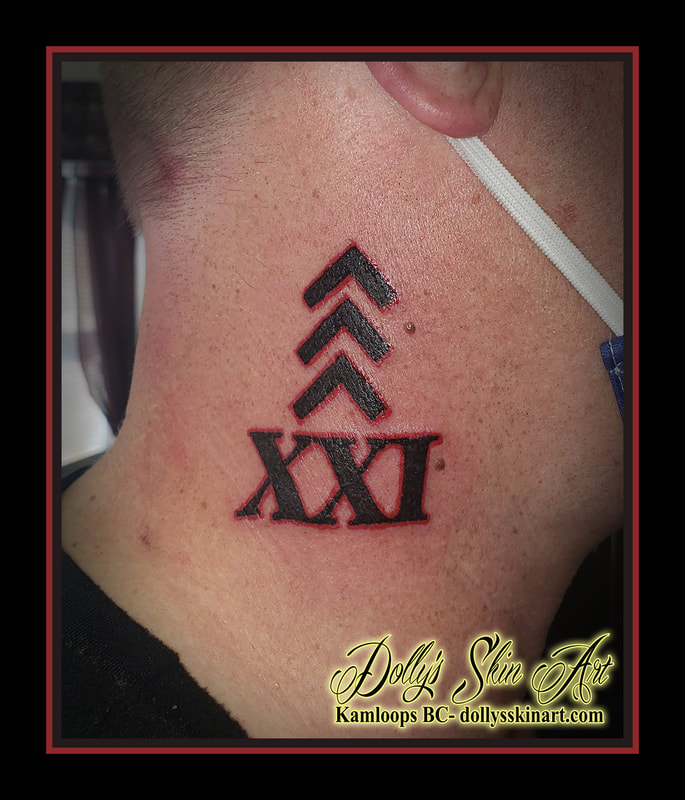 xxi tattoo neck black and red lettering Trisomy 21 tattoo kamloops dolly's skin art