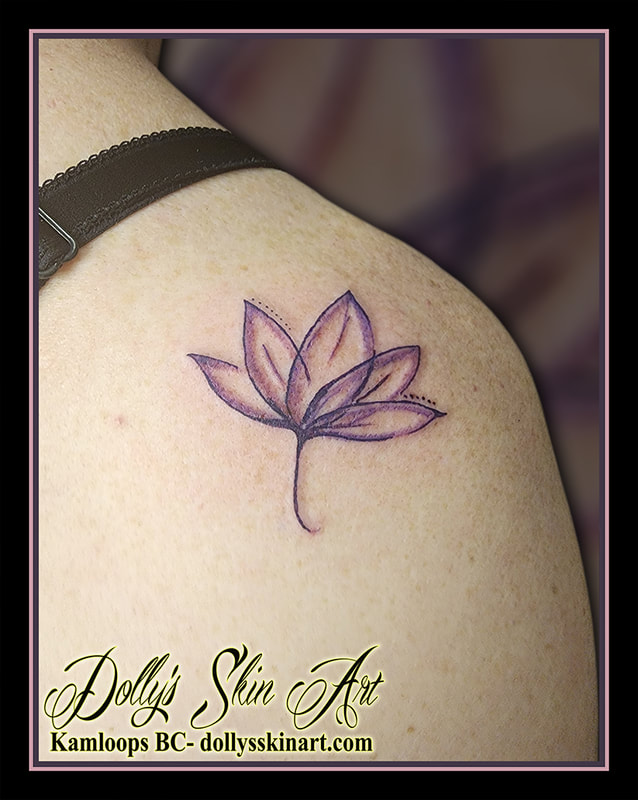 lotus tattoo purple colour shoulder shading flower tattoo kamloops dolly's skin art