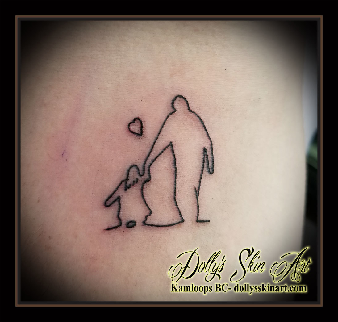 father daughter line work family heart small simple single line black tattoo kamloops dolly's skin art