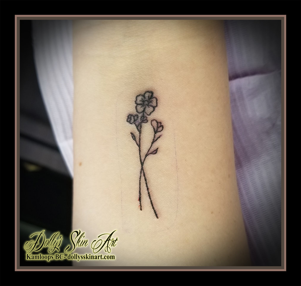 larkspur chrysanthemum tattoo outline linwork black flowers simple small tattoo kamloops dolly's skin art