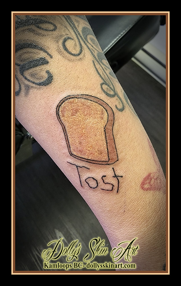 tost tattoo toast handwriting bread brown black tattoo dolly's skin art kamloops