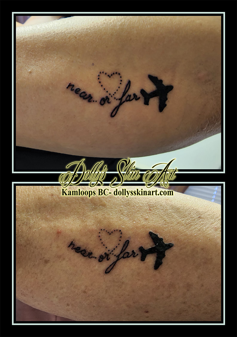 near or far tattoo matching black lettering airplane heart tattoo dolly's skin art kamloops