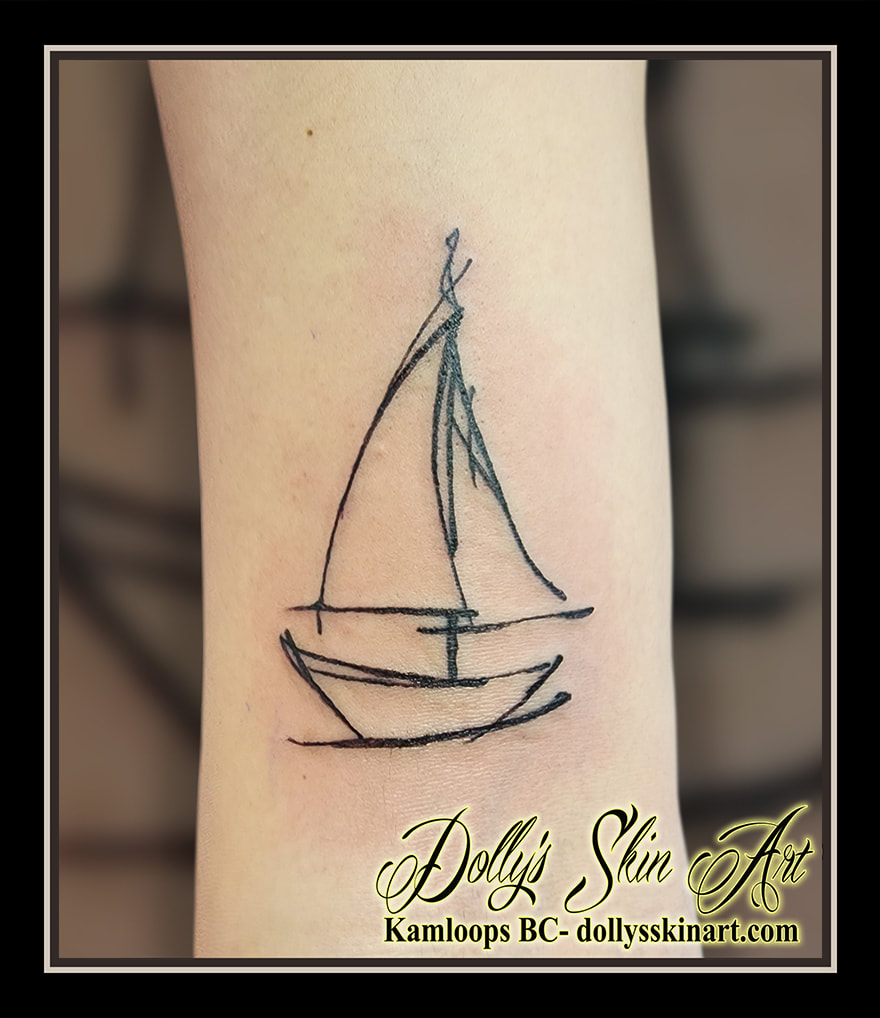 boat tattoo sail boat sip linework small black tattoo kamloops dolly's skin art