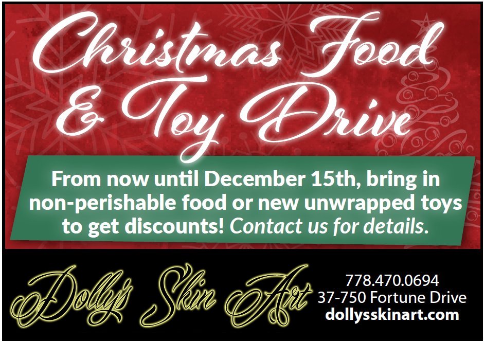 kamloops christmas amalgamated donate food toy drive donate discount dolly's skin art tattoo