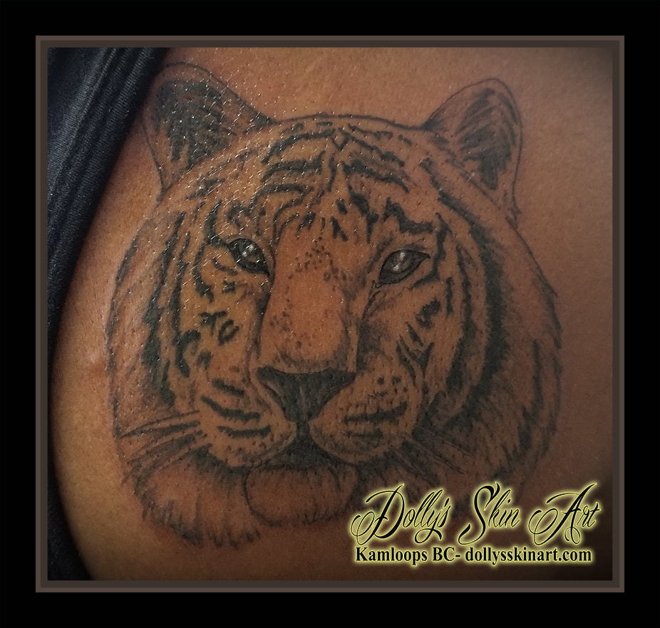 siberian tiger tattoo black and grey shading white greyscale tattoo kamloops dolly's skin art