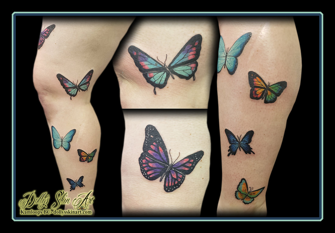 butterfly tattoo colour blue pink purple white red yellow green black shading tattoo dolly's skin art kamloops