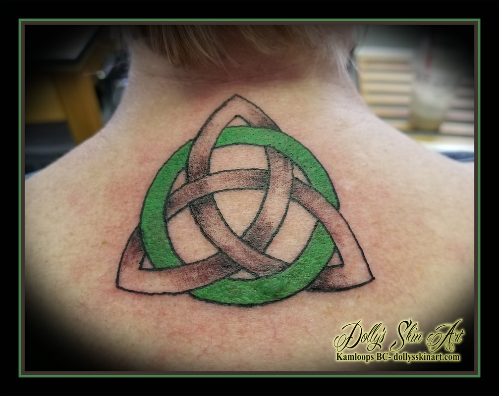 celtic knot tattoo green shading back neck ireland black tattoo kamloops dolly's skin art