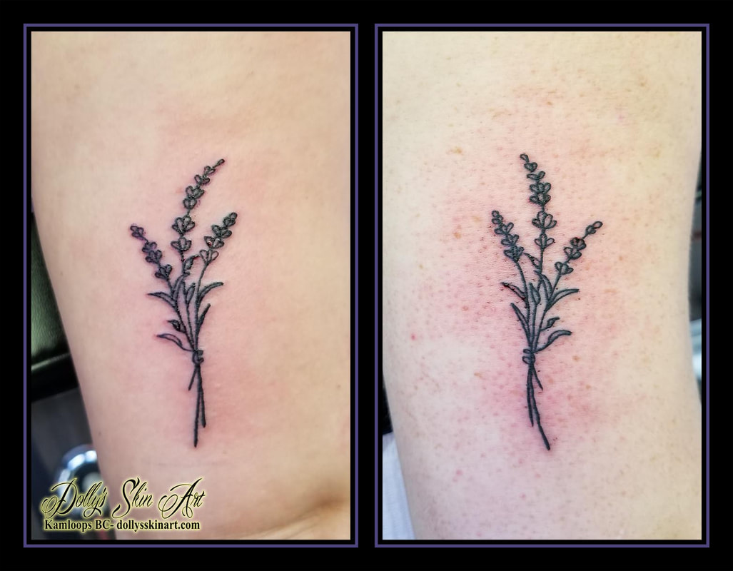 lavender tattoo matching small linework black tattoo kamloops dolly's skin art