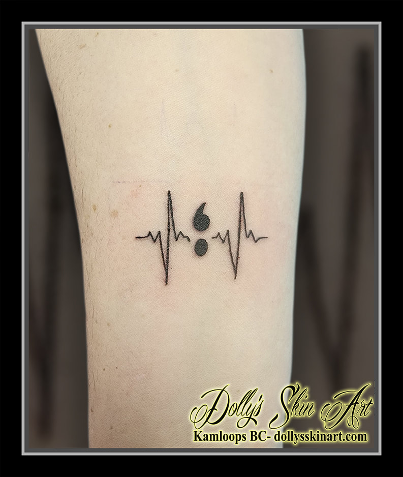 semicolon tattoo heartbeat black linework arm tattoo kamloops dolly's skin art