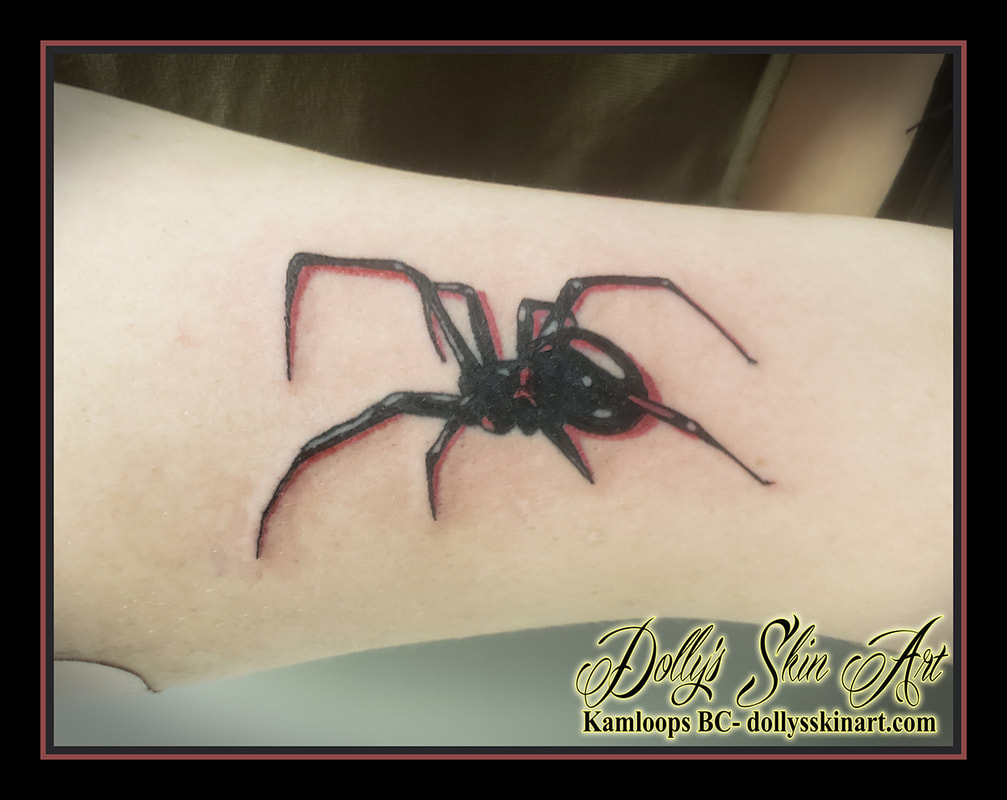 spider tattoo black red two tone black widow arm tattoo dolly's skin art kamloops