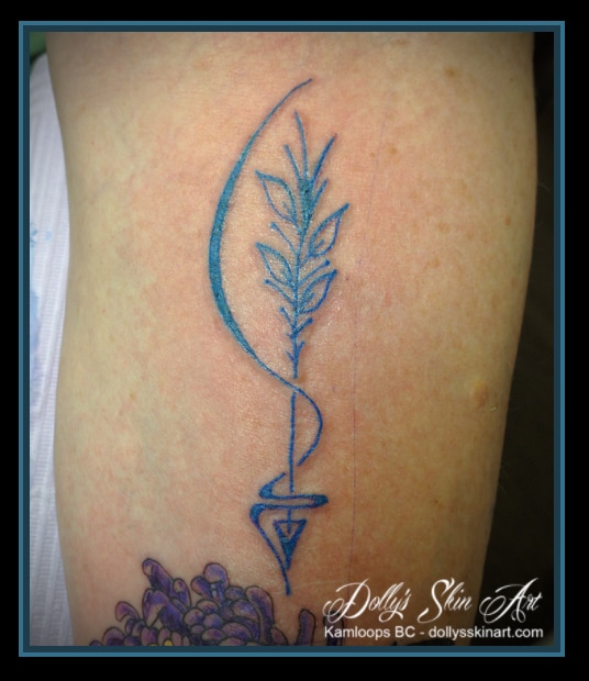 blue arrow line design linework arm tattoo kamloops dolly's skin art