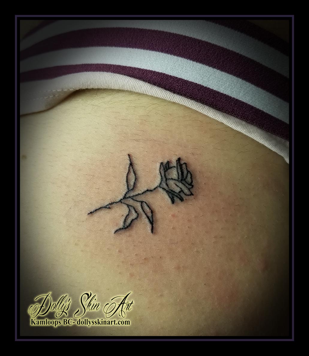 little black rose tattoo outline linework small bum flower tattoo kamloops dolly's skin art