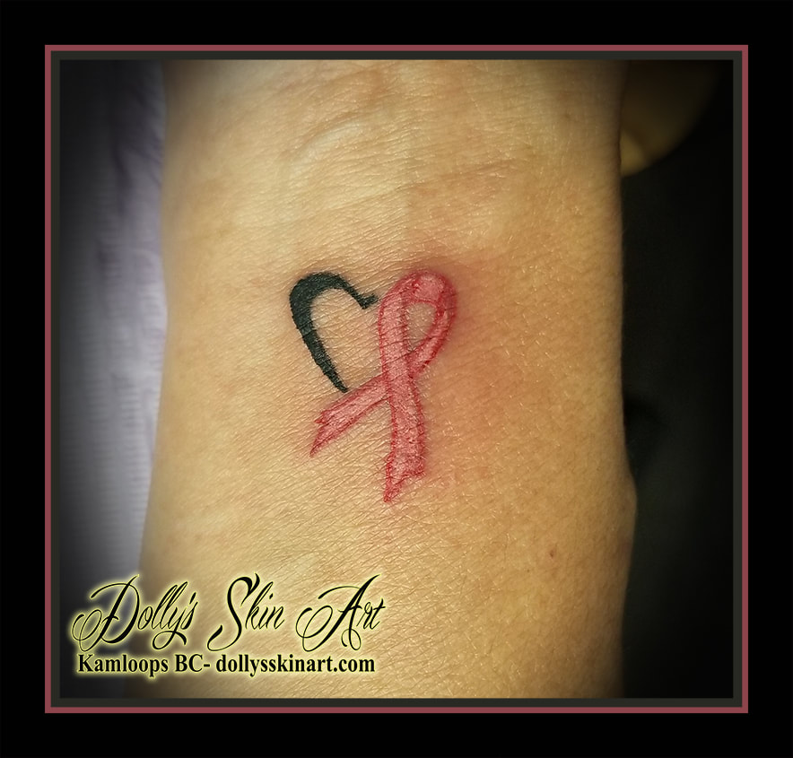 pink ribbon tattoo heart black wrist small little tattoo kamloops dolly's skin art
