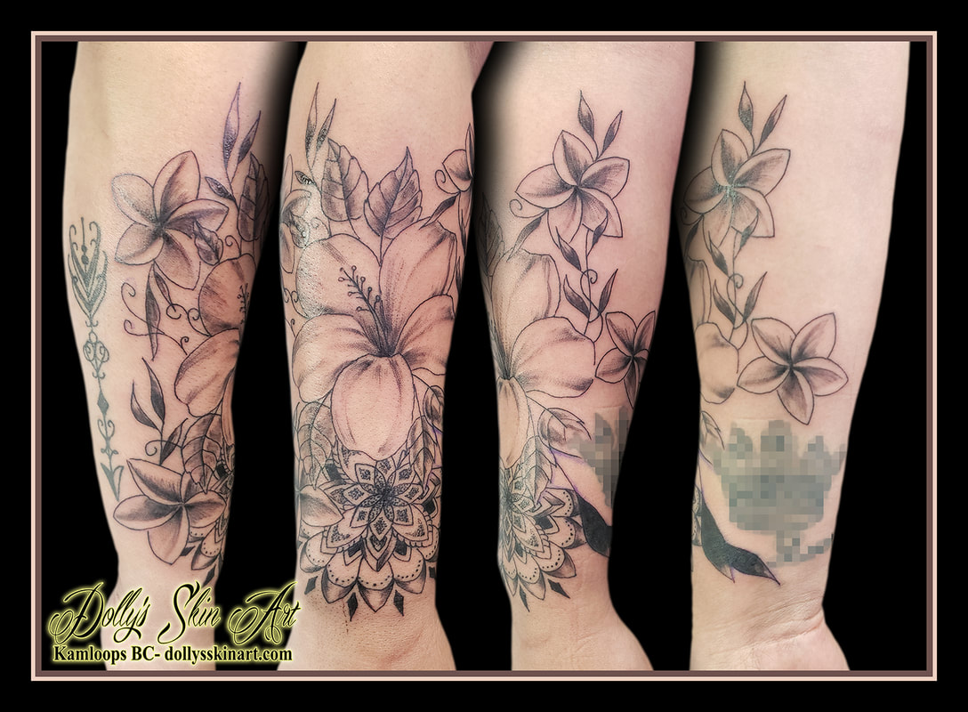 mandala flowers tattoo floral leaves shading linework forearm tattoo dolly's skin art kamloops