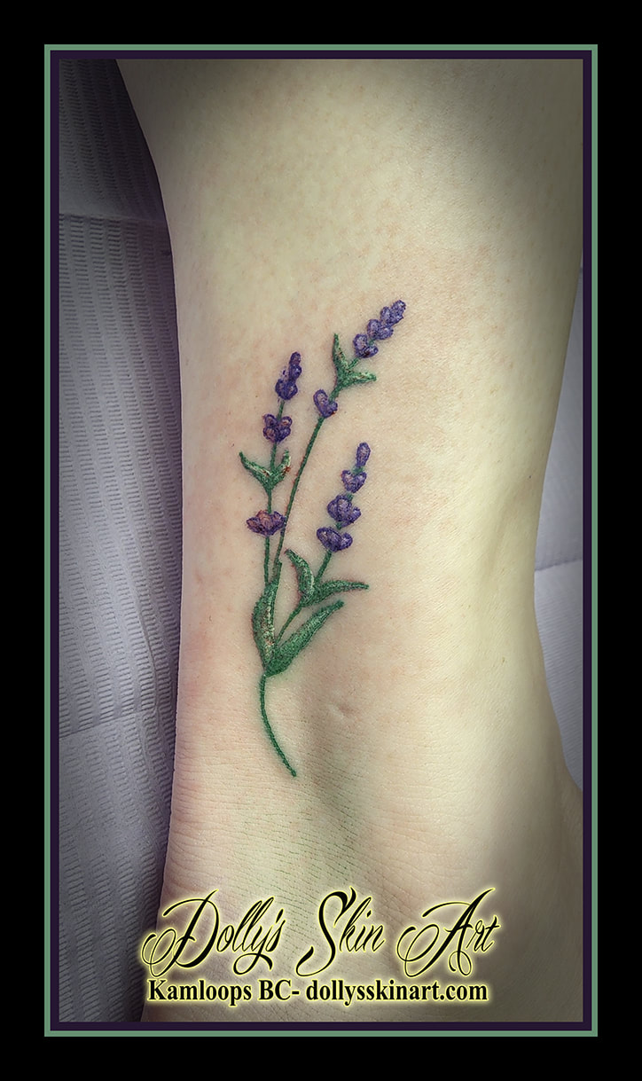 lavender tattoo sprig colour green purple ankle white tattoo dolly's skin art kamloops