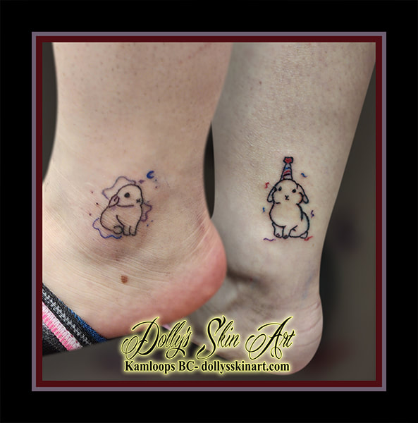 bunny tattoo matching ankle foot linework cute black red blue purple tattoo kamloops dolly's skin art