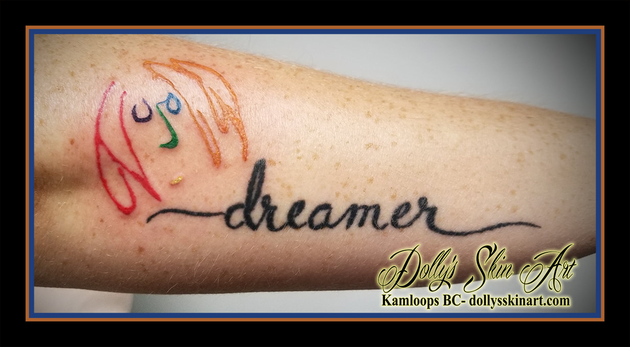 John Lennon signature tattoo colour imagine scribble dreamer forearm kamloops tattoo dolly's skin art