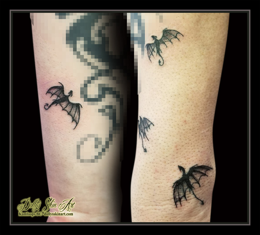 dragon tattoo little black grey shading flying children forearm tattoo kamloops dolly's skin art