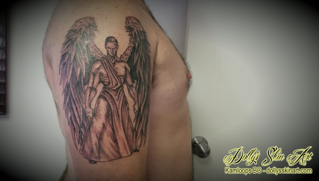 Matt's Warrior Angel Black and Grey Tattoo
