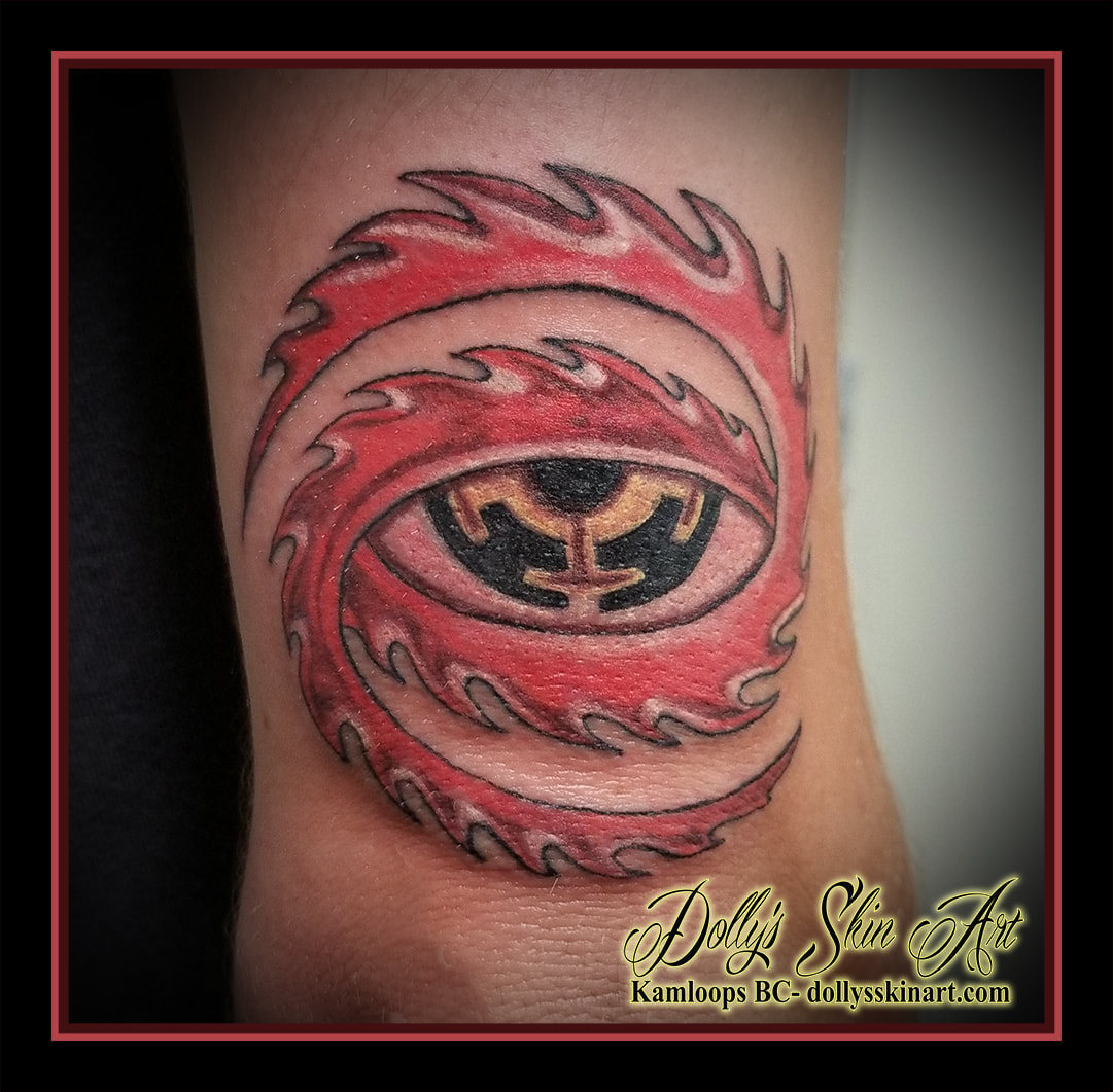 cosmic eye tattoo Alex Grey Net of Being Tool 10,000 Days colour red yellow black kamloops dolly's skin art